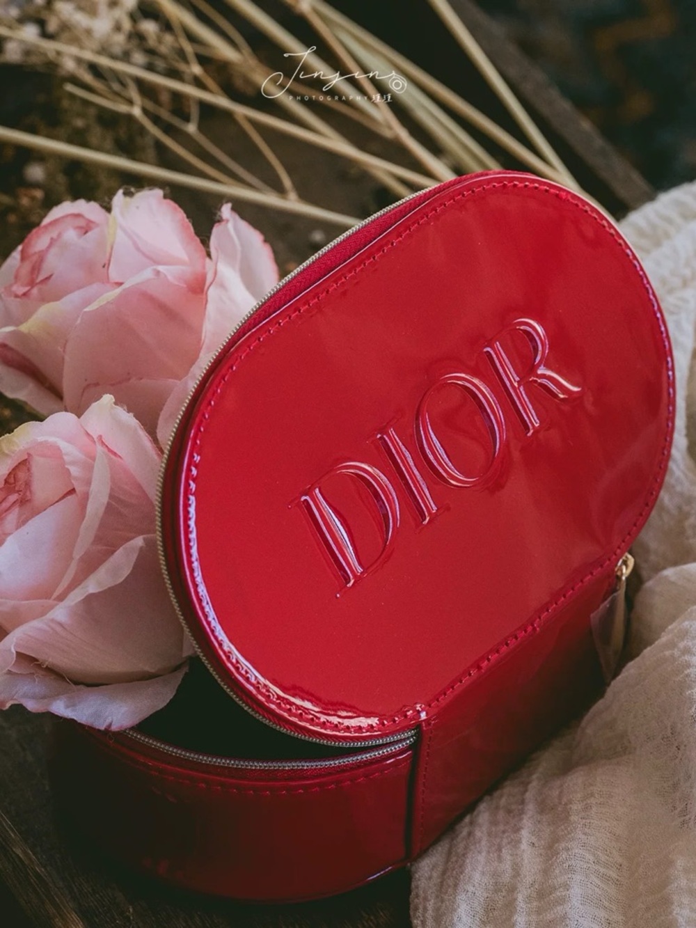 Dior Cosmetic Bag Red with Box Patent leather